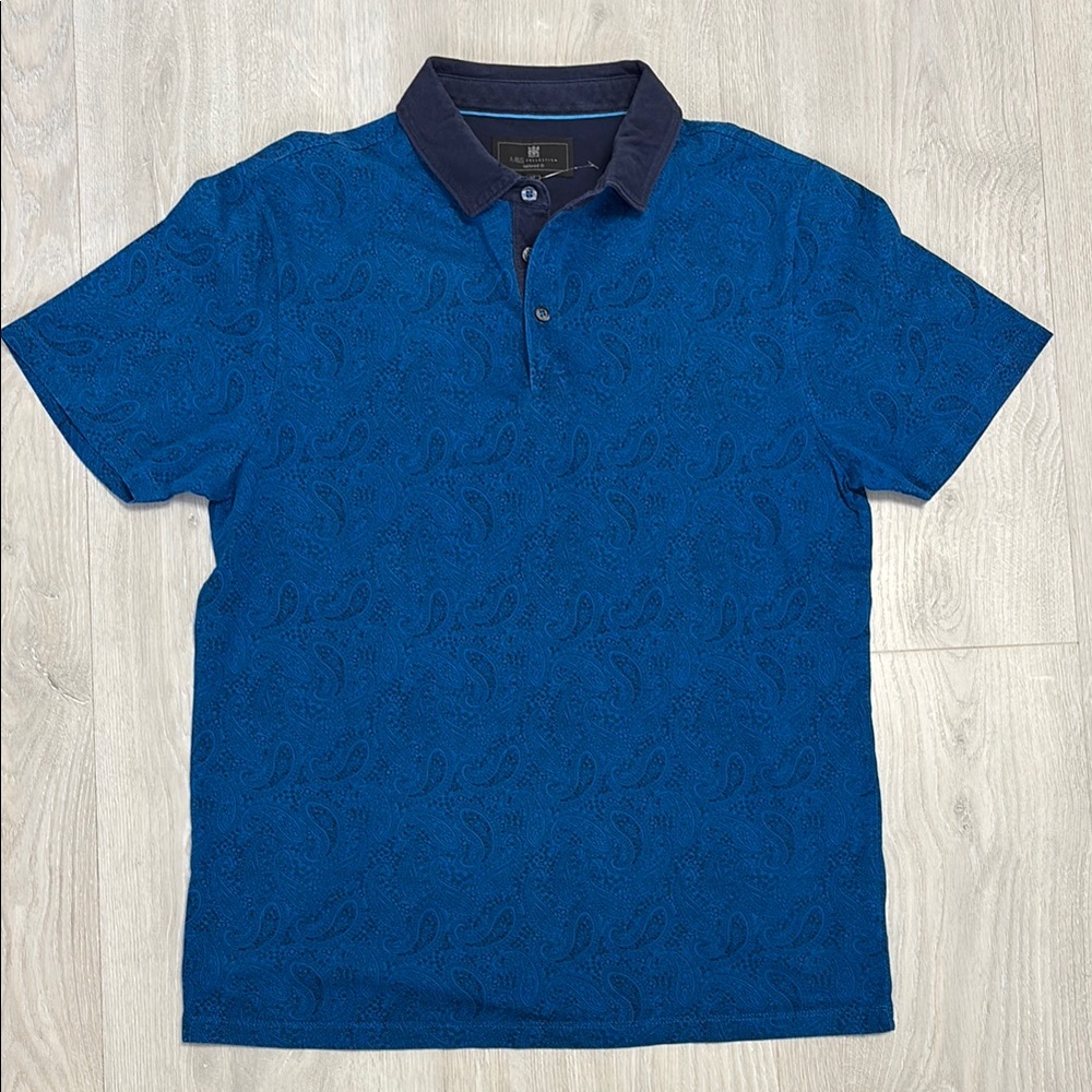 🔥BUNDLESALE Mens M M&S Tailored Fit Polo Golf Shirt Paisley Design
